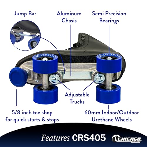 Black Classic Quad Roller Skates for Women & Men - Adjustable High-Top, 60mm PU Wheels