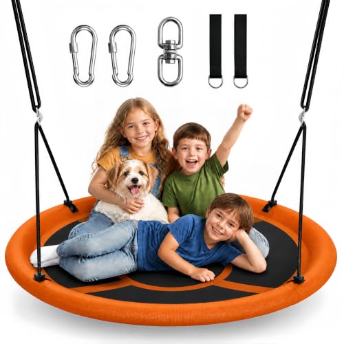 Everyfun 43-Inch Saucer Tree Swing for Kids & Adults, Orange, 700lbs Capacity