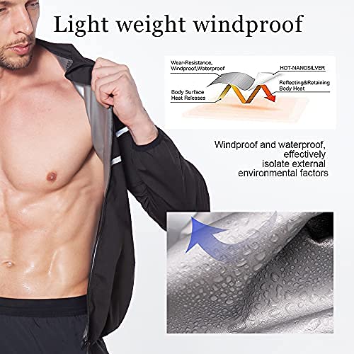 Sauna Suit for Men Sweat - Long Sleeve Shirt Jacket Workout Body Shaper Zipper Top Slimming Fitness Trainer Gym