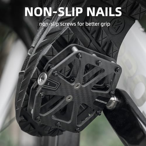ROCKBROS Large Carbon Fiber MTB Pedals - Lightweight Non-Slip Flat Bicycle Pedals with Sealed Bearings