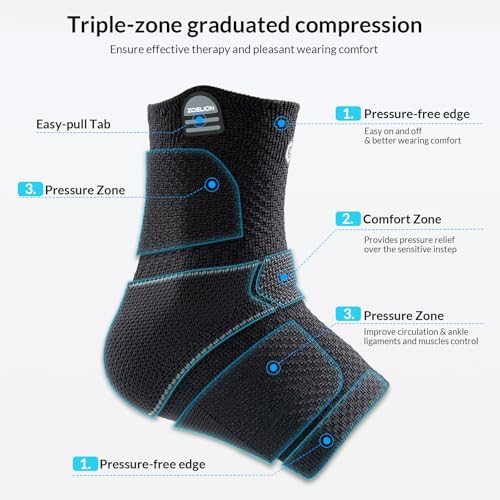 Ankle Support Brace with Removable Fishnet Strap - Black, M