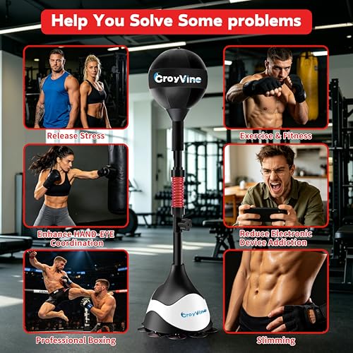 CroyVine Black Adjustable Freestanding Reflex Punching Bag for Home Gym & Boxing Training
