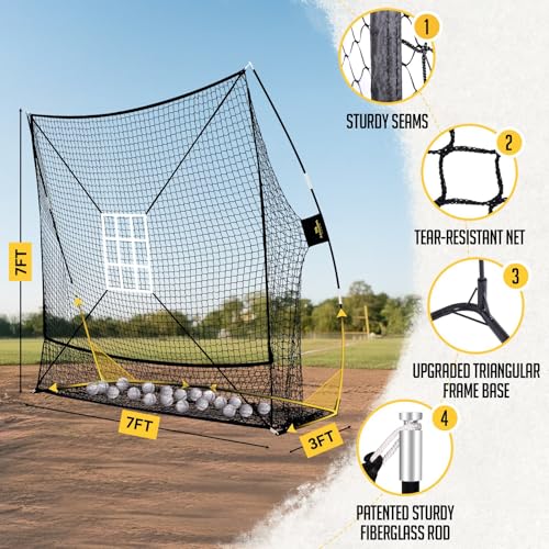 PodiuMax 7x7FT Baseball Hitting & Pitching Net with 2 Strike Zones