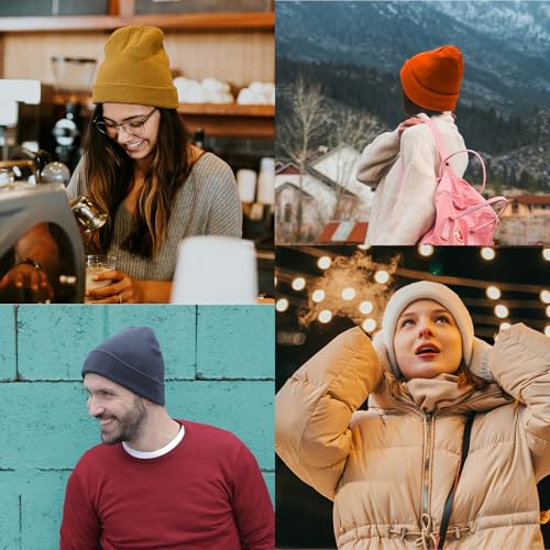 Unisex Knit Beanie Hat for Men Women - Warm Winter Cuffed Skull Cap - Green - 1 Pack