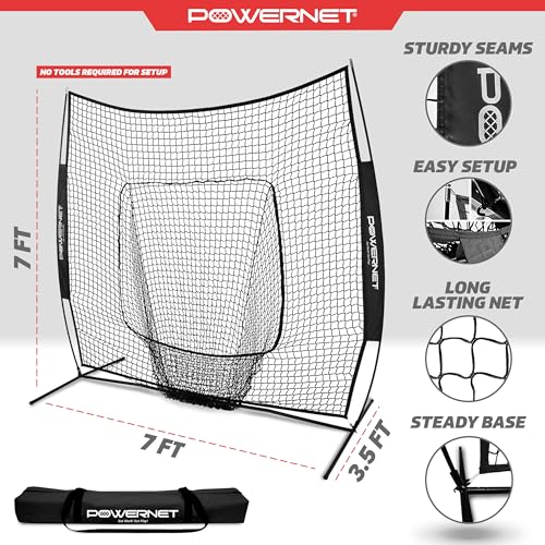 PowerNet 7x7 ft Black Baseball & Softball Practice Net with Accessories