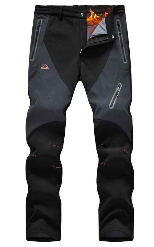 Rdruko Men's Snow Pants Waterproof Insulated Fleece Lined Ski Hiking Snowboard Winter Pants with Pockets, Black, US 34