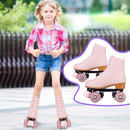Pink Purple Light Up Roller Skates for Girls Women, 37-US Youth 6