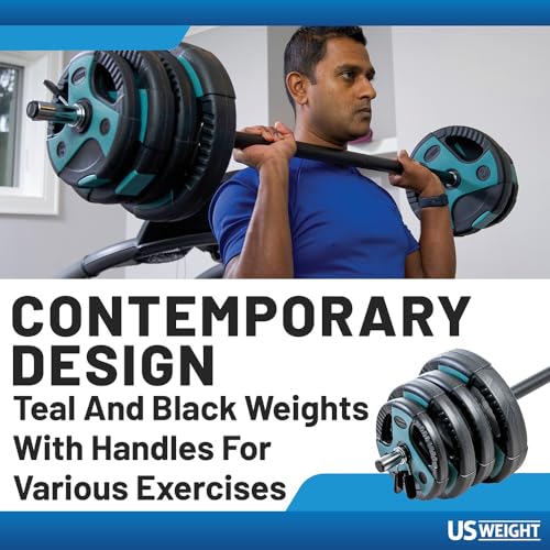 54LB Teal Adjustable Weight Set with 55-Inch Padded Barbell for Home Gym & Muscle Building