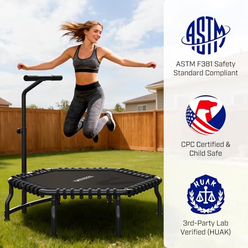 ANCHEER 50-Inch Black Rebounder Trampoline for Adults with Handle Bar, Indoor, 550 lb Capacity