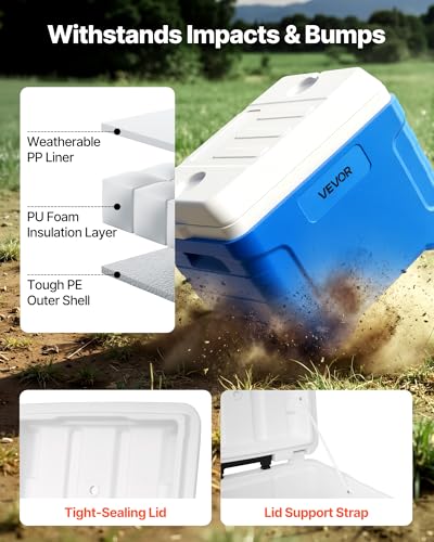 45QT Portable Cooler with Ice Retention Hard Cooler with Wheels & Handles