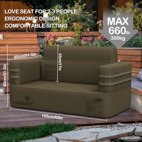 Inflatable Camping Loveseat Couch with Rechargeable Pump - Built-in Air Sofa