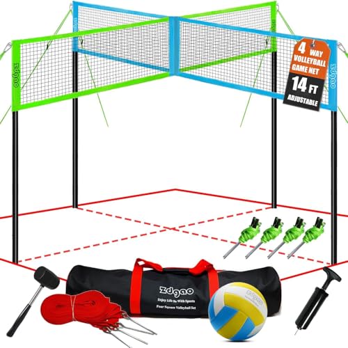 14 Ft/20 Ft Blue & Green Volleyball Badminton Combo Net Set with Accessories