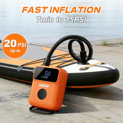 Orange Cordless SUP Air Pump 20PSI Battery Powered High Pressure Electric Pump with Auto Shut-Off for Paddle Boards Kayaks Boats