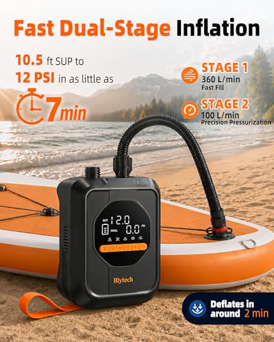 Blytech Black Portable Electric Paddle Board Pump 20 PSI with 13,500mAh Battery