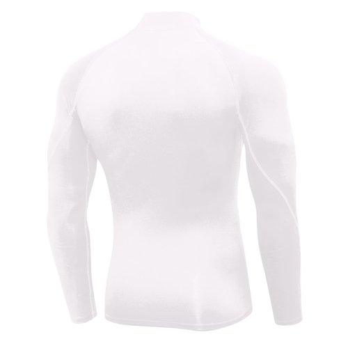 Mens White Turtleneck Compression Shirt Long Sleeve Athletic Running Tops Football Shirts Sport Baselayer Undershirt