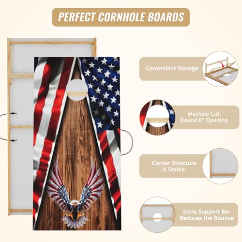 Mavlya Flying Eagle Flag Cornhole Board Set - Outdoor Regulation 2x4 ft Wooden Toss Game with 8 Bags & Carry Case