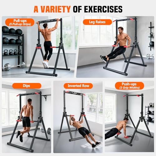 SERTT Black Foldable Power Tower for Pull Ups Dips & Push Ups - Adjustable Home Gym Equipment