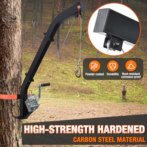 Heavy Duty Tree Mounted Deer Hoist with Winch & 23ft Steel Cable - Game Skinning & Field Dressing Equipment
