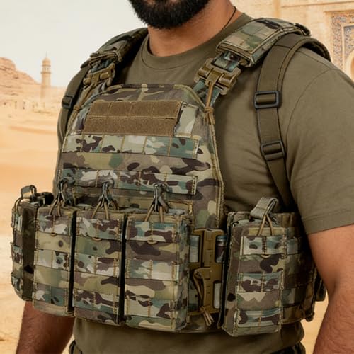 Camo Tactical Molle Vest for Men Airsoft Lightweight Modular Breathable Quick Release Hunting Vest