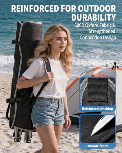HOPERAN Camping Chair with Canopy & Cooler - Black, 500lbs Capacity, Portable