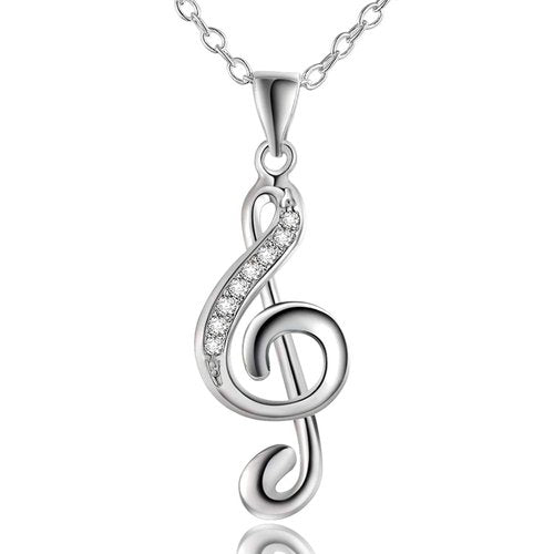 WDIYIEETN Fashion Jewelry 925 Sterling Silver CZ Crystal Musical Note Pendant Necklace