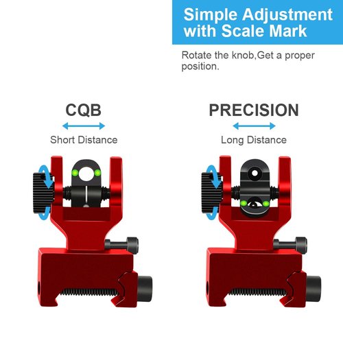 Fiber Optic Flip Up Iron Sights Picatinny Rail Mounted Front and Rear Backup Iron Sights (ST01CR)