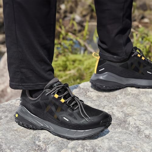 FitVille Men's Waterproof Hiking Shoes 10.5 Wide Black/Grey All-Terrain Sneakers