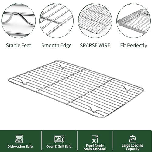 12 Inch Baking Sheet with Cooling Wire Rack Set - Stainless Steel, 4 Pieces