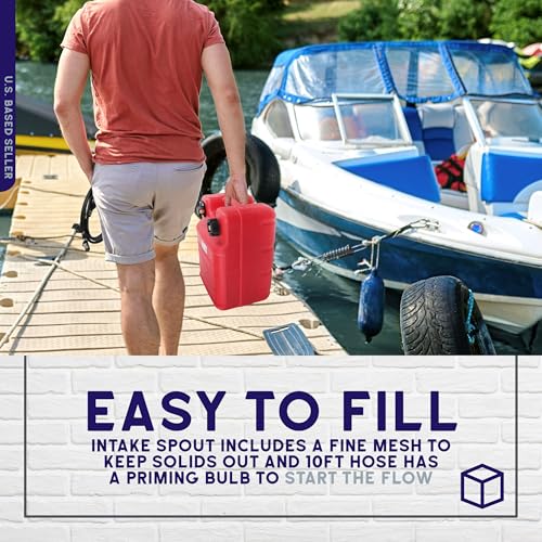 BISupply 6 Gallon Portable Marine Gas Tank with Fill Hose for Small Engines