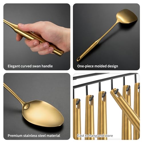 11-Piece Stainless Steel Kitchen Utensil Set with Gold Finish - Dishwasher Safe