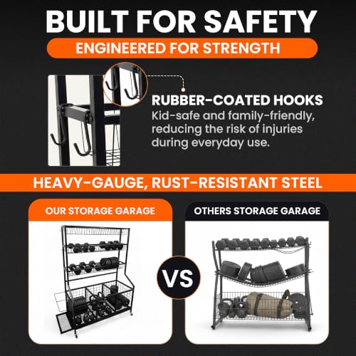Garage Ball Storage Rack with Casters - Sports Equipment Organizer
