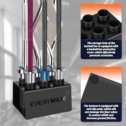 EVERYMATE 6-Barbell Vertical Storage Rack - Heavy-Duty Steel Floor Stand for Olympic & Specialty Bars