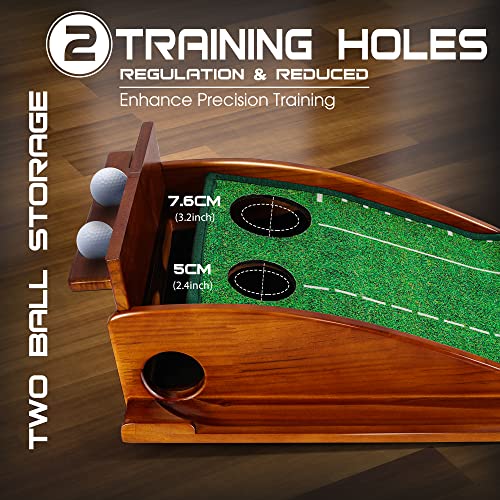 FAFAMESO Dual Hole Indoor Golf Putting Mat with Ball Return, 9.8ft Practice Green for Home & Office