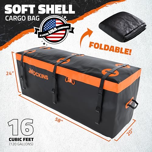 Mockins 16 Cu Ft All-Weather Vinyl Hitch Cargo Carrier Bag - Black/Orange