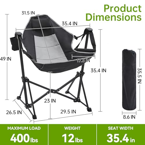 Heavy Duty Camping Hammock Chair with Adjustable Backrest & Pillow - Supports 400lbs