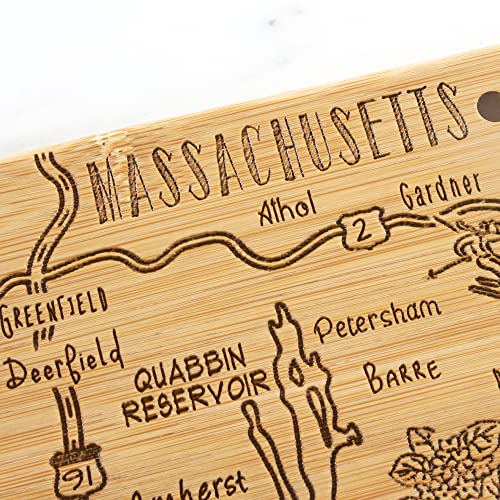 Massachusetts State-Shaped Bamboo Cutting & Serving Board with Wall Hang Feature
