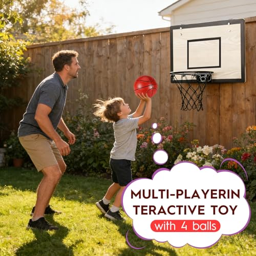 Mini Basketball Hoop for Kids and Adults - White Over The Door Indoor Set with 4 Balls & Pump