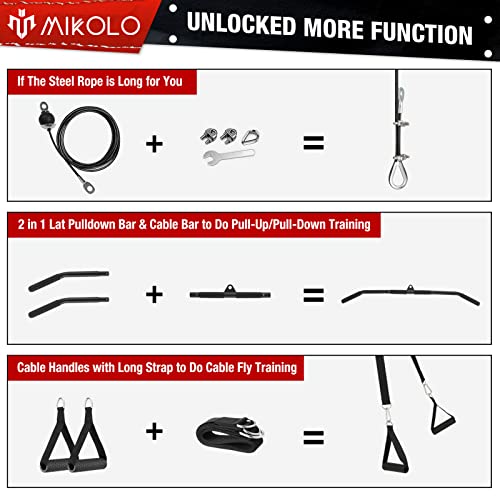 Mikolo Weight Lifting Pulley System for Full Body Home Gym, Adjustable Cable & Attachments