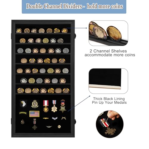 Oversized Military Challenge Coin Display Case for Badges Ribbons Black - Rectangular