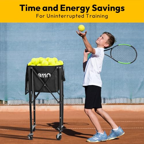 A11N Pickleball & Tennis Ball Hopper Cart with Wheels, Large Capacity, Storage Pockets