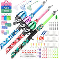 Kids Fishing Pole Kit with Reel - Collapsible Telescopic Rod for Boys & Girls, Pink/Blue/Green, Age 3+