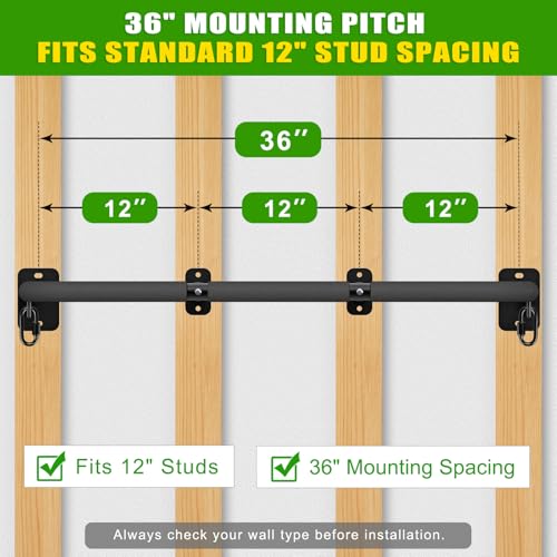 Wall Mount Pull Up Bar 36 Inch Heavy Duty Steel Doorway & Joist Mount with Foam Grip - Variation A: 36" x 1.6" Diameter