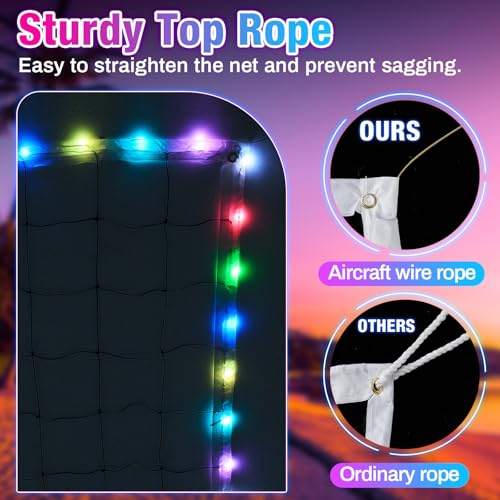 LED Volleyball Net 31.2x3.3ft Light Up Net with Remote, Music Sync