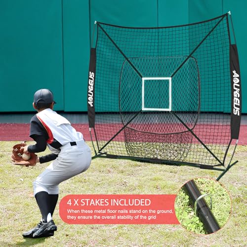 7x7 Baseball Softball Practice Net with Strike Zone Target - Black