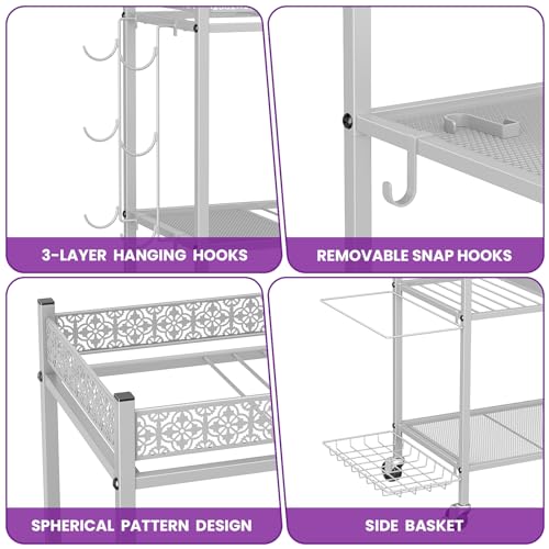 VOPEAK Gray 3-Tier Yoga Mat Storage Rack with Wheels & Hooks for Home Gym