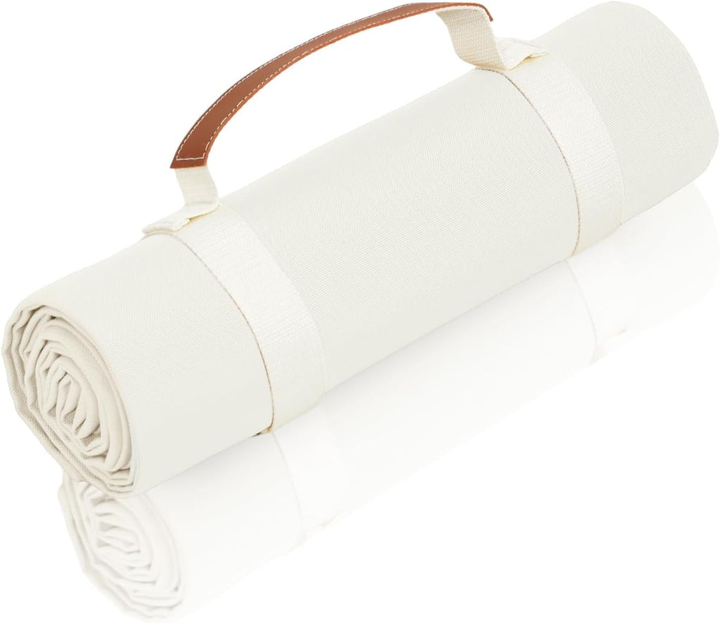 White Picnic Blanket - Large Canvas Beach Mat, Machine Washable, 4'9” × 6'3”
