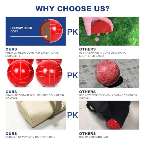Regulation Size Bocce Ball Set with Red and Green 107mm Resin Balls - Includes Pallino & Carrying Bag