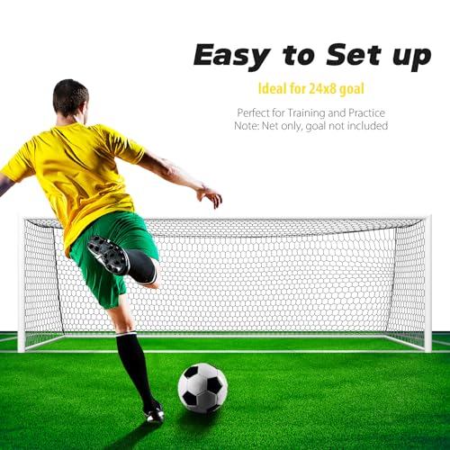 DDVLG Black 24x8FT Soccer Goal Replacement Net - 4mm Nylon, All-Weather, Heavy Duty, 8' Depth, Model: Regular
