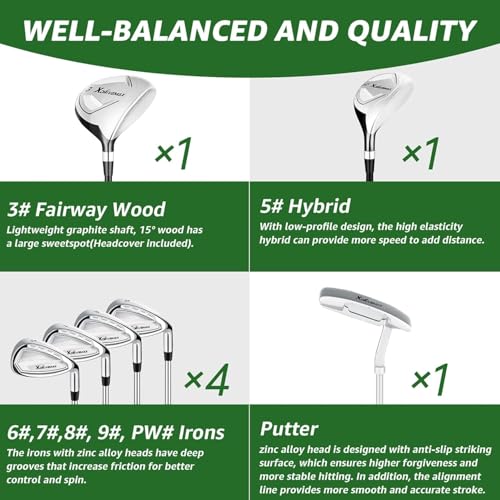 Right Hand Golf Club Set for Men & Women - White, 8-Piece Complete Set with Bag