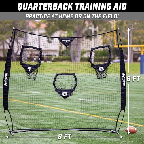 GoSports 8 x 8 ft Football Throwing Net - Black Practice Target for Quarterbacks